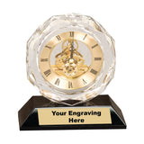 Clear Crystal Clock on Black Pedestal Base