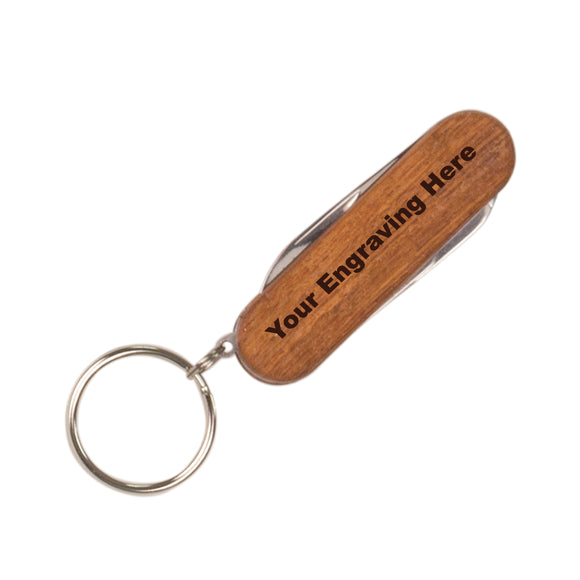 Wooden 3-Function Pocket Knife with Keychain -2 1/4
